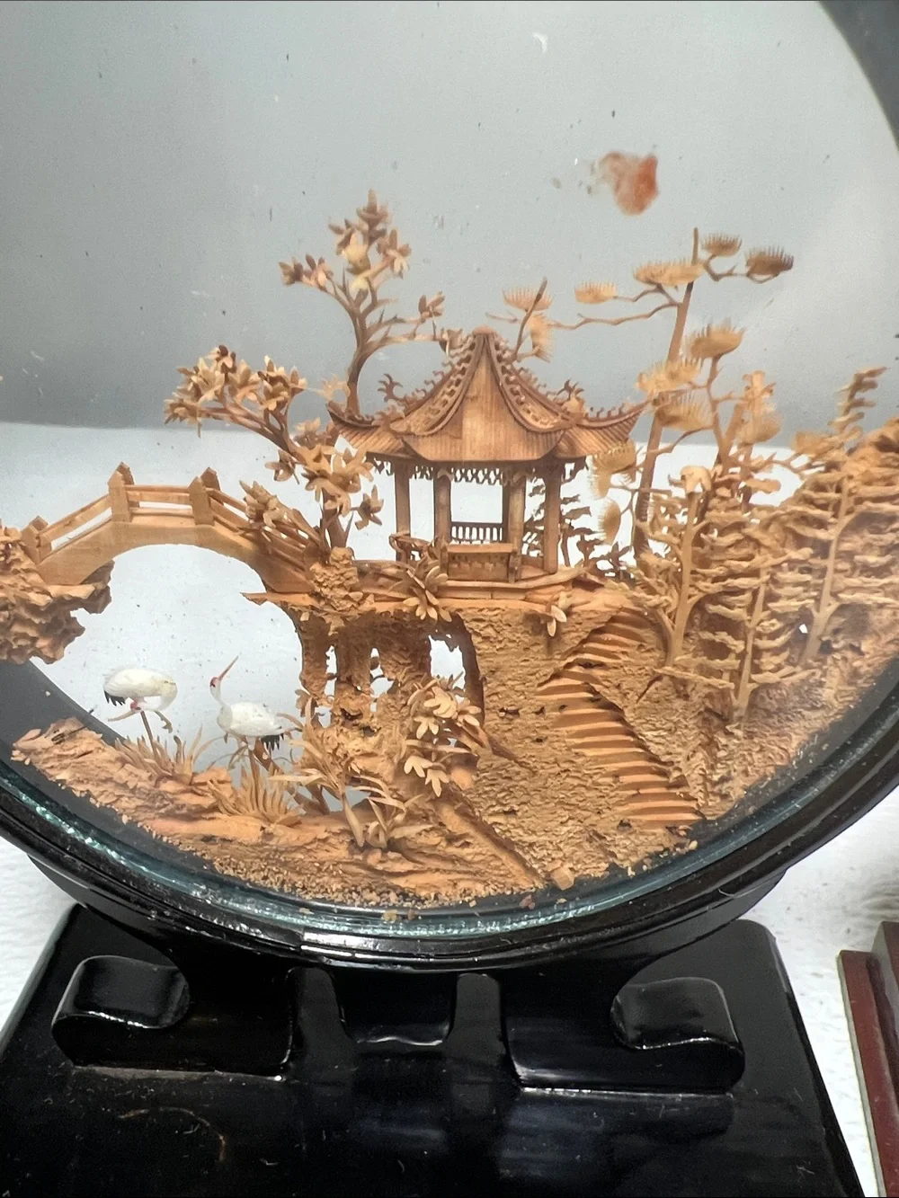 1970/80s Vintage Chinese Handcrafted Corkwood Diorama - With Chinese Man FIgurin